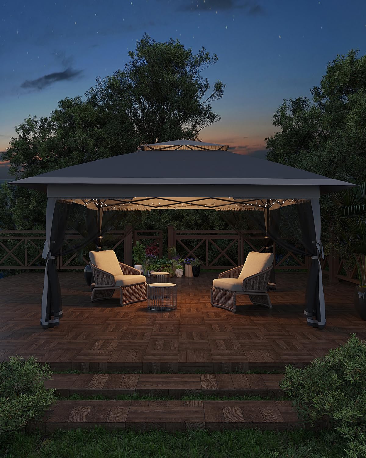 Tenda a baldacchino pop-up Garvee 12x12 con zanzariera, resistente ai raggi UV, altezza regolabile, struttura in acciaio, schermo per la privacy a 6 pannelli per giardino e patio, sacchi di sabbia inclusi