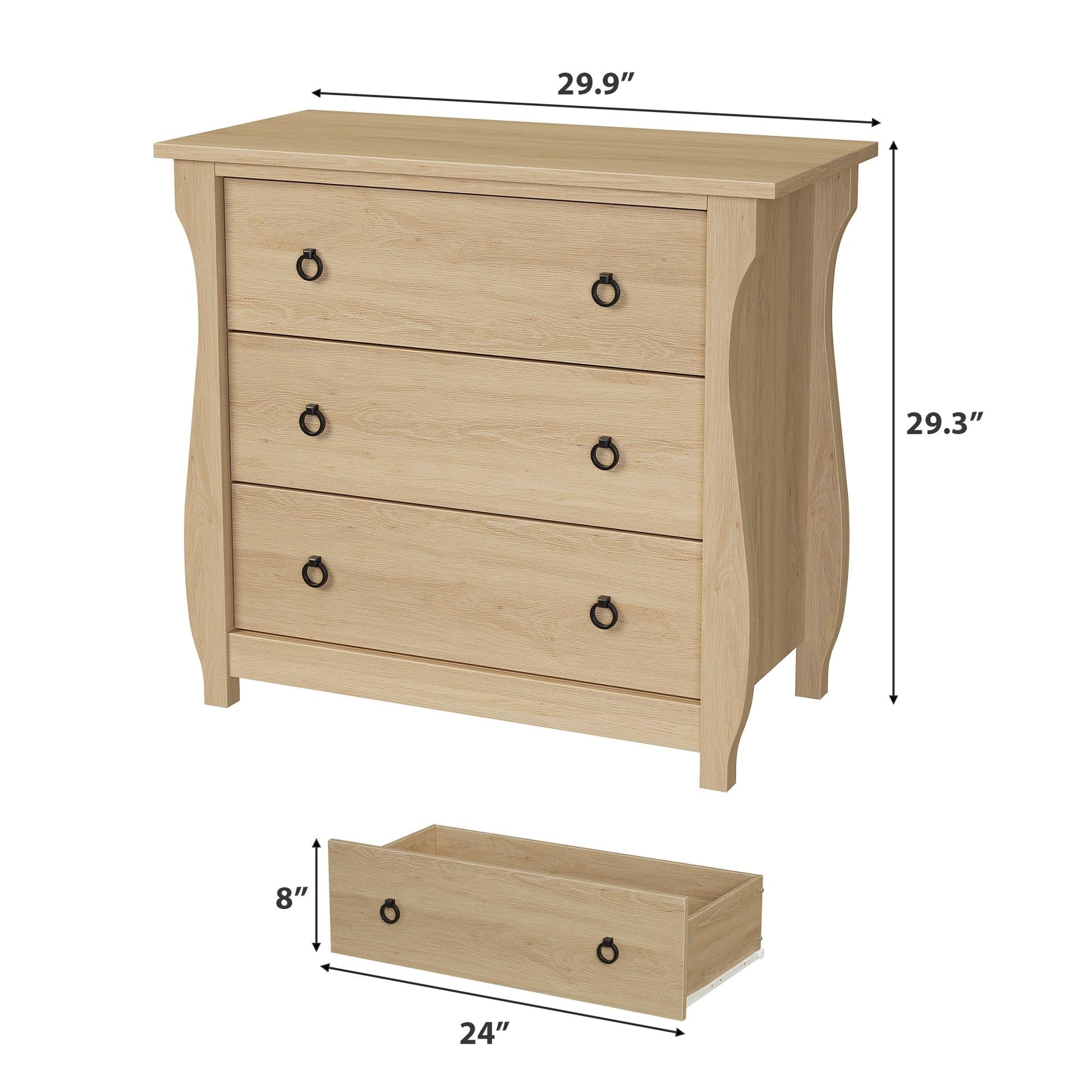 Cassettiera Garvee a 3 cassetti, mobiletto moderno in legno, bianco con maniglie in metallo nero per soggiorno e camera da letto, 29,9x15,8x29,3 pollici