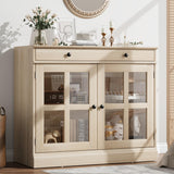 Credenza Garvee da 35,4" con anta in vetro, ripiani regolabili, chiusura ammortizzata, rovere, per sala da pranzo e cucina, struttura robusta, facile da montare - quercia