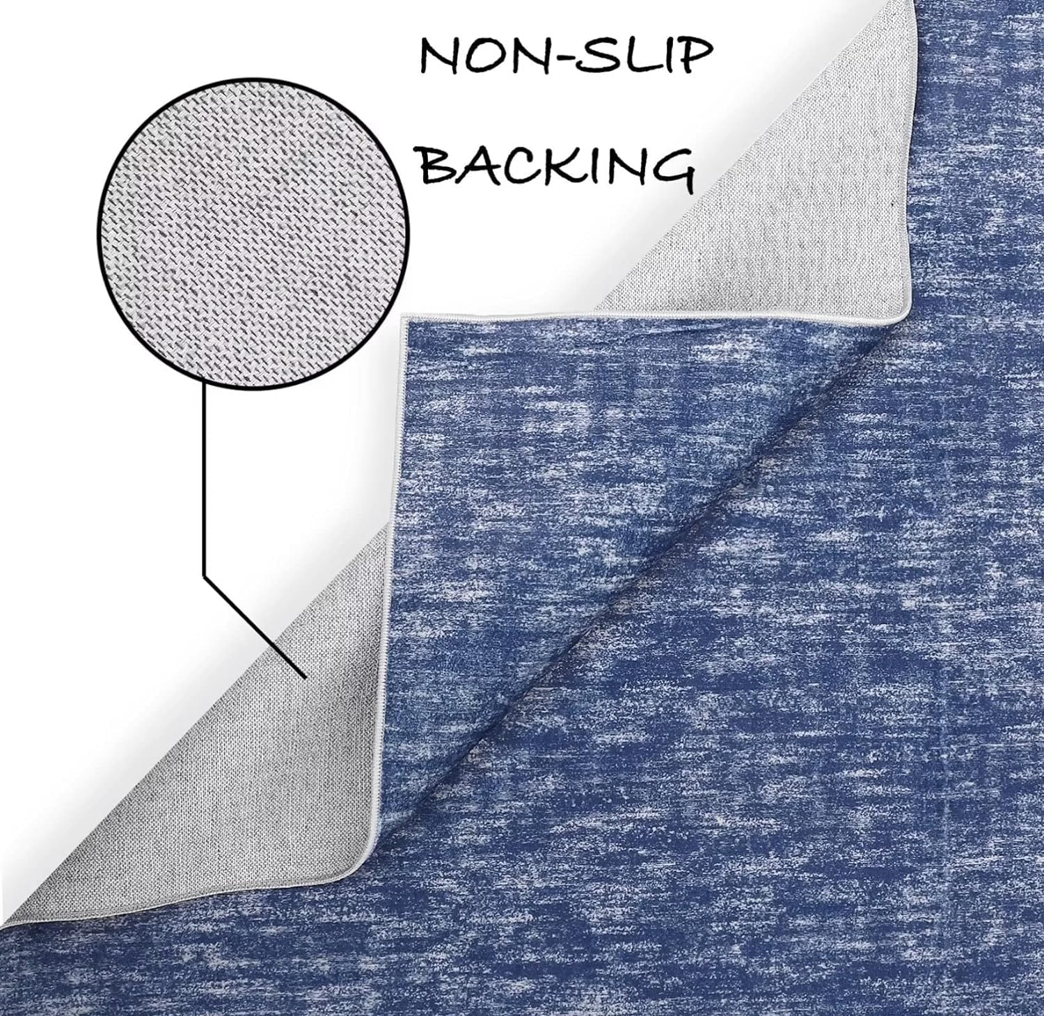 Tappeto Garvee lavabile in lavatrice, antiscivolo, morbido, piatto, soggiorno, camera da letto, 160x230 cm, blu