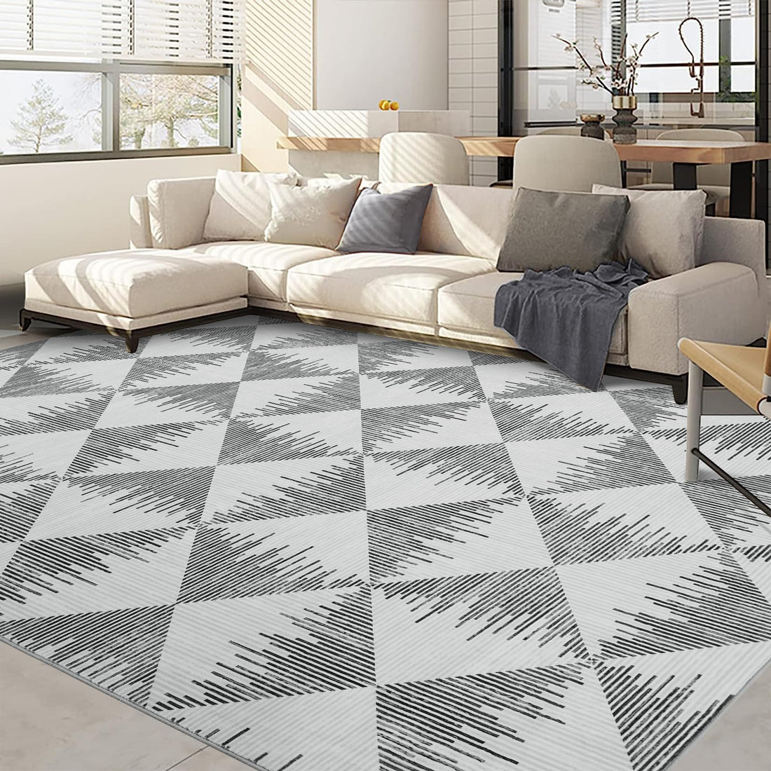 Tappeto per soggiorno Garvee 160x230cm, lavabile, antiscivolo, a pelo corto, per soggiorno, camera da letto, sala da pranzo, grigio