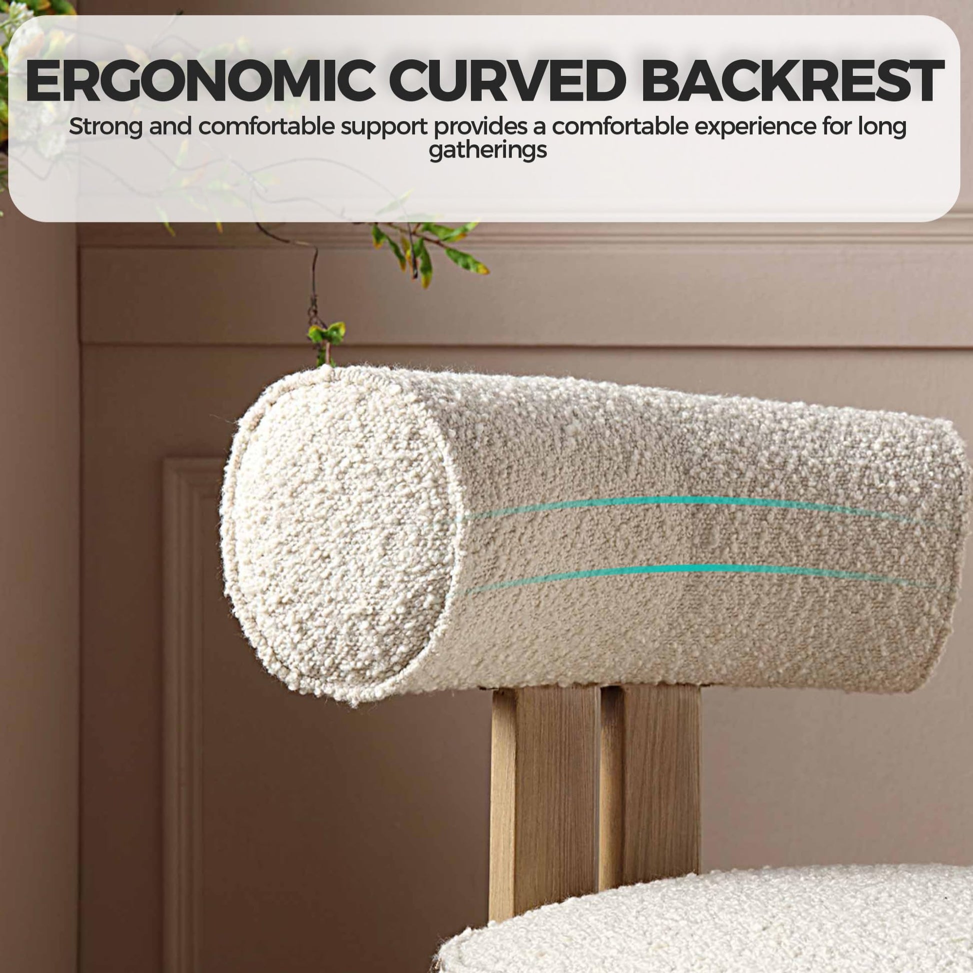 Set di 2 sedie da pranzo Garvee, tessuto bouclé, schienale ergonomico, schiuma comfort, gambe in legno di caucciù, moderne, bianche, per sala da pranzo e soggiorno