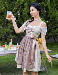 Garvee Abito Dirndl da donna, set Oktoberfest bavarese - Camicetta da 3 pezzi, maniche corte, abbigliamento bavarese, floreale 08, taglia 36