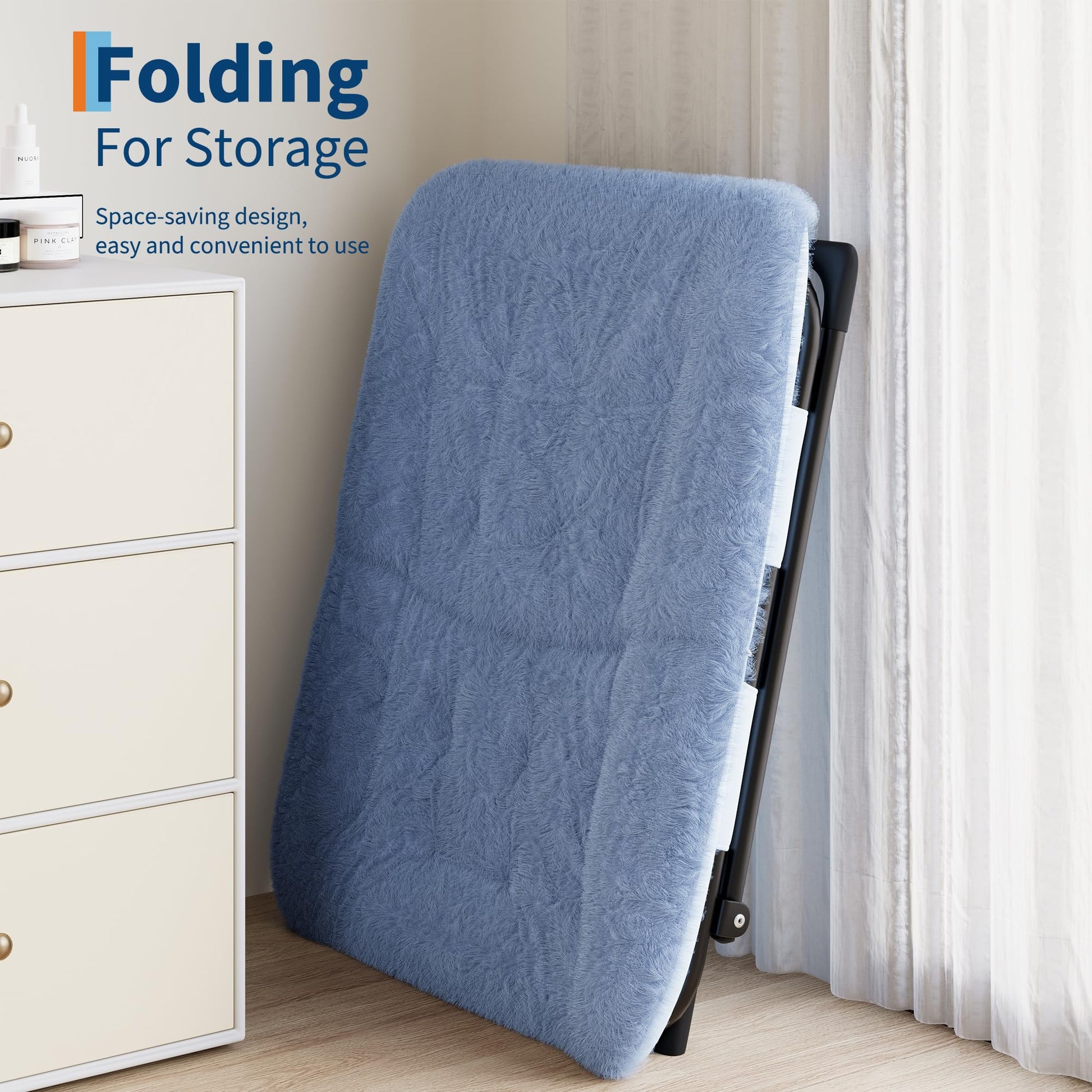 Garvee Comfy Chair XL, poltrona in pelliccia sintetica con struttura in metallo e base antiscivolo per soggiorno e camera da letto, blu, XL