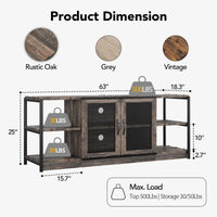 Mobile TV Garvee Farmhouse per TV da 65/75 pollici con ante in rete, consolle multimediale industriale, mobili per soggiorno, legno resistente