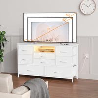 Mobile TV Garvee a 8 cassetti con illuminazione a LED e presa di corrente per soggiorno e camera da letto, bianco, ampio spazio di archiviazione