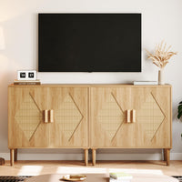 Garvee Buffet Cabinet Con 2 Decorazioni In Rattan, Mobile Contenitore In Legno Naturale Per Soggiorno E Sala Da Pranzo, Naturale