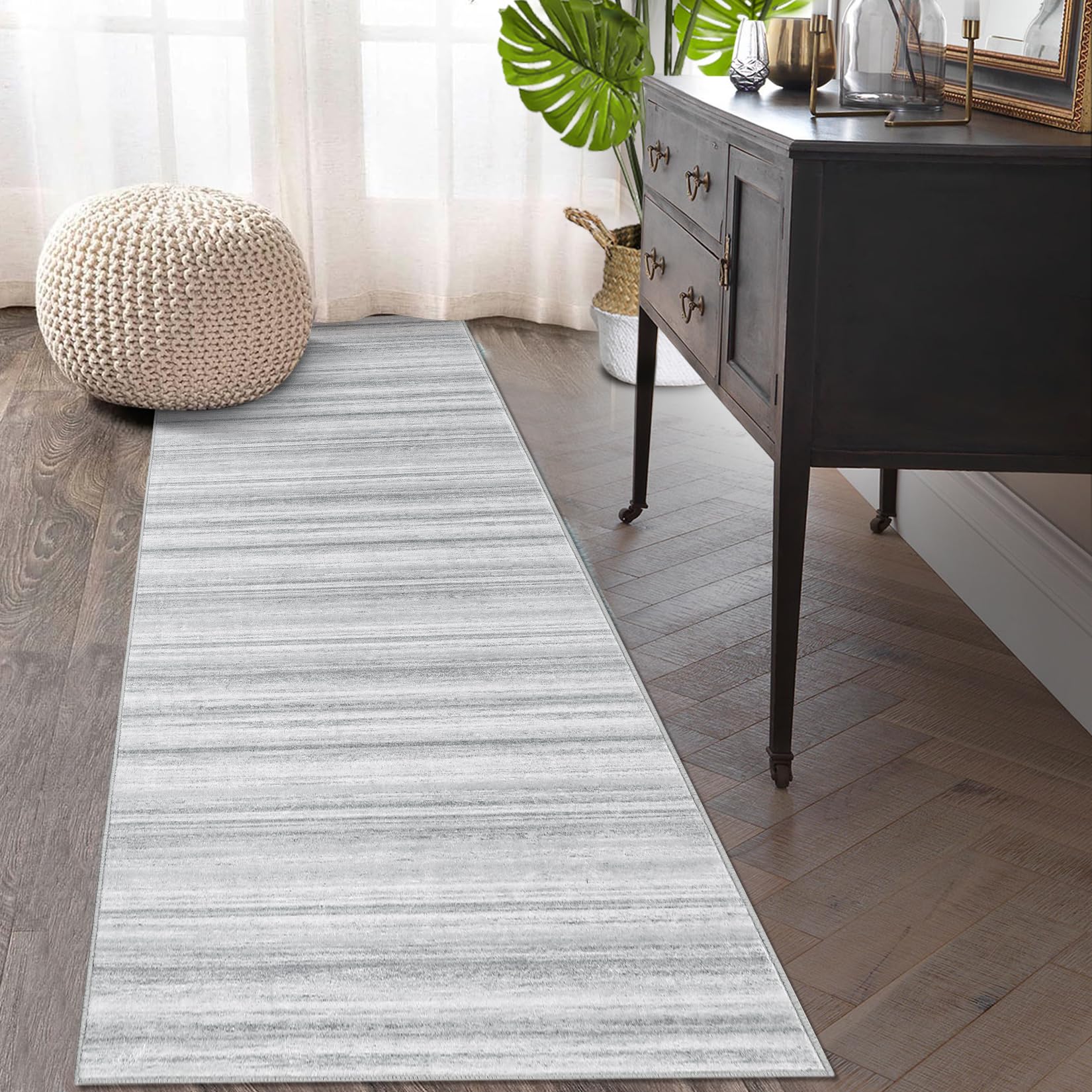 Tappeto Garvee Runner 80 x 150 cm Grigio Antiscivolo Lavabile Per Corridoio Cucina Soggiorno Camera da Letto