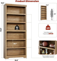 Garvee Libreria Rustica Alta 75" (190 cm), 2-6 Ripiani Regolabili, MDF Robusto, Anti-Ribaltamento, Uso Soggiorno e Ufficio, Elegante Neutro