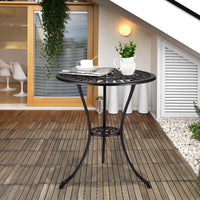 Tavolo da bistrot da esterno Garvee da 24" in ghisa rotonda con foro per ombrellone da 2" per balcone e giardino, nero