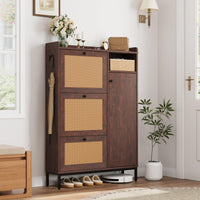 Scarpiera Garvee in rattan con 3 cassetti a scomparsa, ripiani regolabili, MDF, gambe in metallo, per corridoio e ingresso, grande, colore naturale