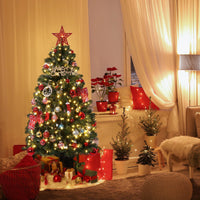 Albero di Natale artificiale Garvee da 4.5 piedi verde con 300 luci LED, 8 modalità di illuminazione, anche in PVC per casa e fisso, base in cemento, denso e realistico