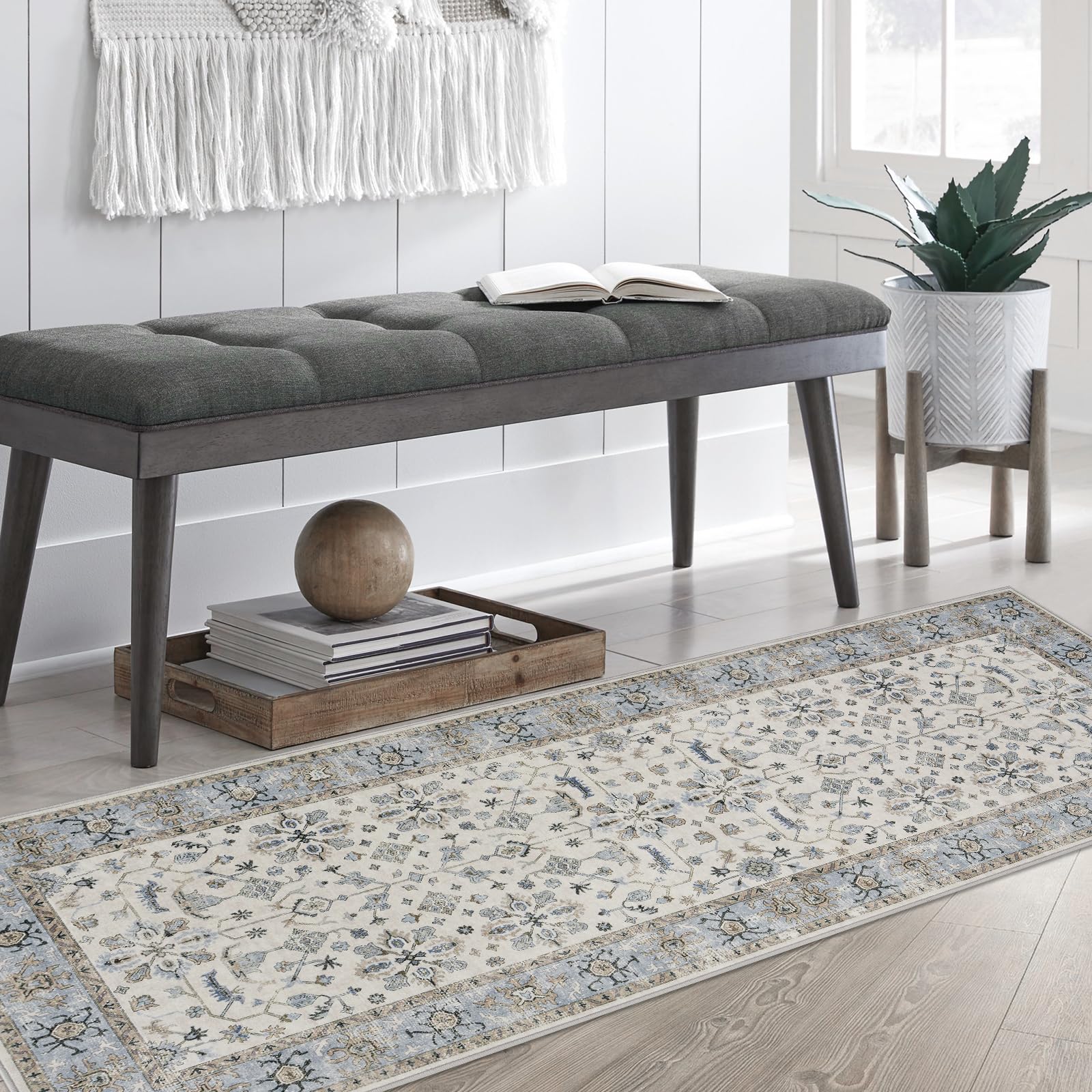 Tappeto lavabile Garvee 80 x 150 cm Cashmere Cotone Boho Vintage Soggiorno Sala da pranzo Antiscivolo