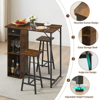 Set tavolo e sedie da bar Garvee con triplo spazio di archiviazione, set da bistrot per 2 persone, robusta struttura in ferro, piano in MDF, cuscini ergonomici, compatto per cucina e bistrot