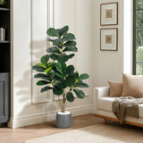 Garvee Albero Ficus Lyrata Artificiale 4 ft, Foglie Realistiche, Rami Regolabili, PVC+PE, Vaso Grigio con Base Cemento, Decorazione Interni Casa Ufficio - With Black Planter