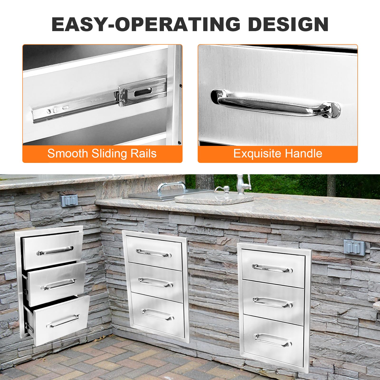 Cassetti per cucina da esterno in acciaio inossidabile Garvee – 14" L x 20,5" A x 23" P, perfetti per postazioni barbecue e cucine da esterno