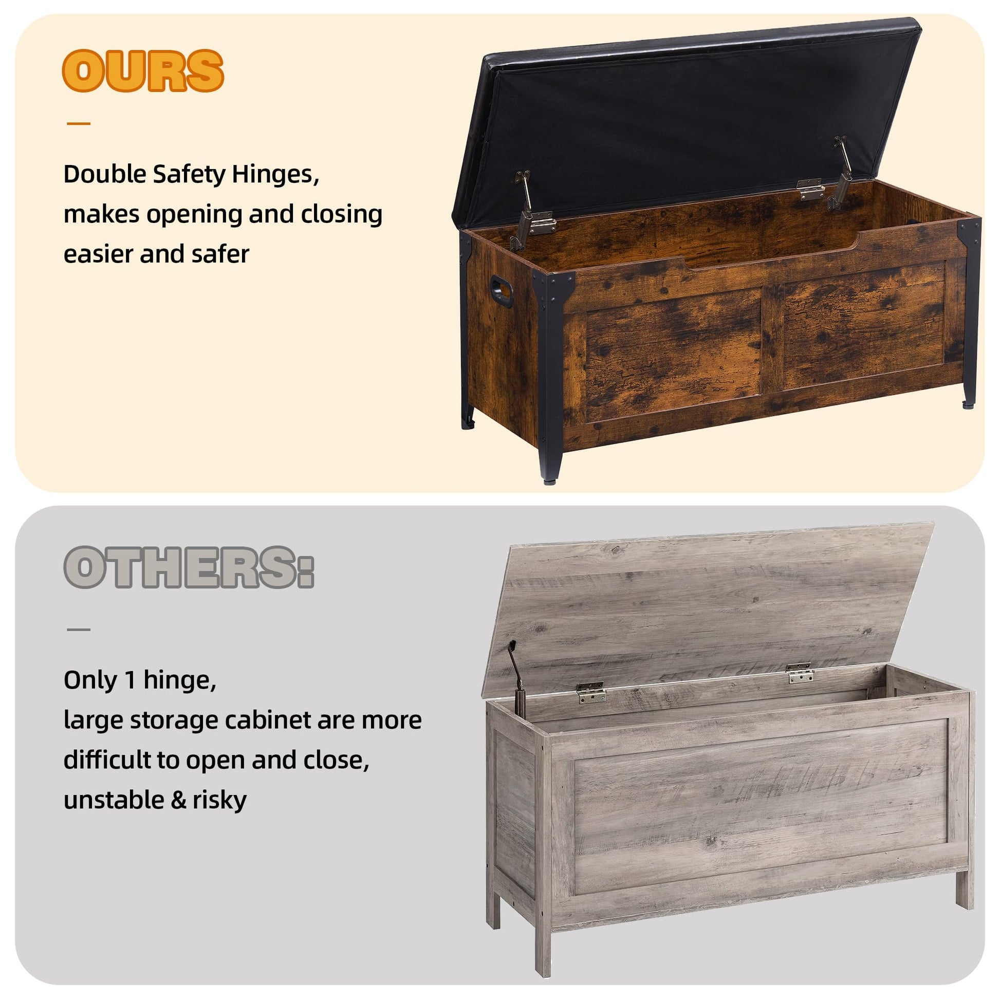 Garvee Cassapanca Contenitore in Legno con Telaio in Metallo, Cerniere di Sicurezza, Cuscino Imbottito, Ampio Spazio per Ingresso e Camera, 15.7"D x 39.4"W x 18.1"H, Multicolore