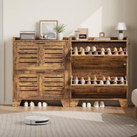 Scarpiera Garvee per corridoio con 2 cassetti a scomparsa, organizer per scarpe stretto in legno P2, ventilato, antigrafcio, con ganci per corridoioioio e garage, 13.8 pollici, color legno