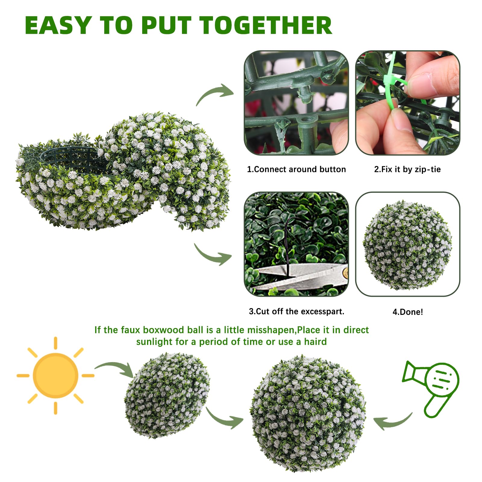 Garvee, palline di fiori artificiali da 17 pollici, set da 2, resistenti alle intemperie, facili da pulire, materiale PE, per giardino e matrimonio, verde