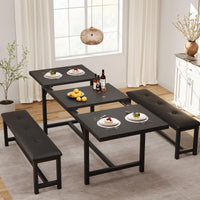 Tavolo da pranzo estensibile Garvee per 4-6 persone, 160 cm in legno, nero retrò, salvaspazio, stabile, facile da montare