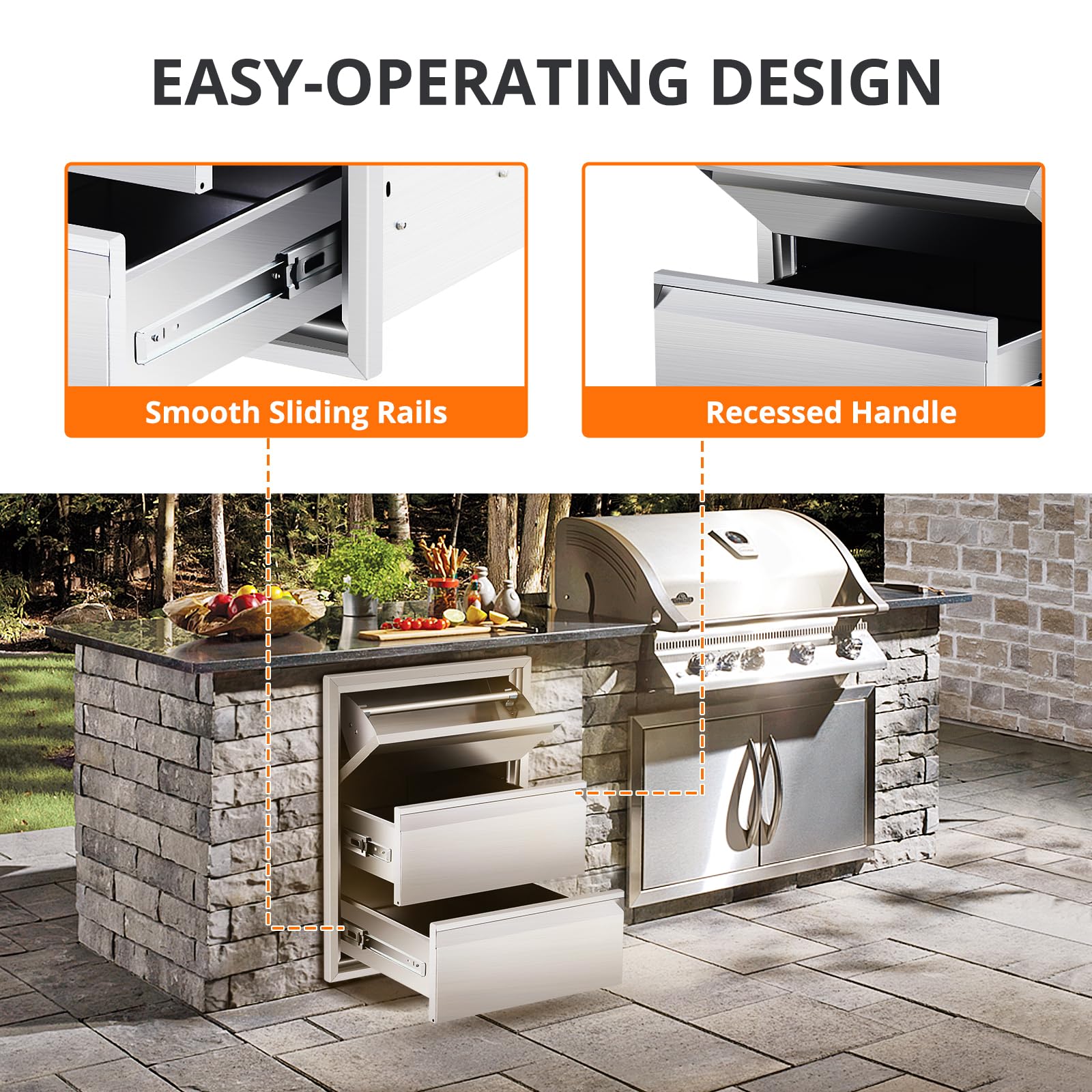 Unità cucina da esterno in acciaio inossidabile Garvee - Stazione grill a 3 livelli per giardino e patio, struttura robusta, perfetta per gli amanti dell'outdoor