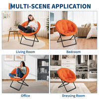 Poltrona Garvee Saucer Chair con struttura in metallo dorato, pelliccia sintetica oversize, pieghevole, comoda, arancione per camera da letto e soggiorno