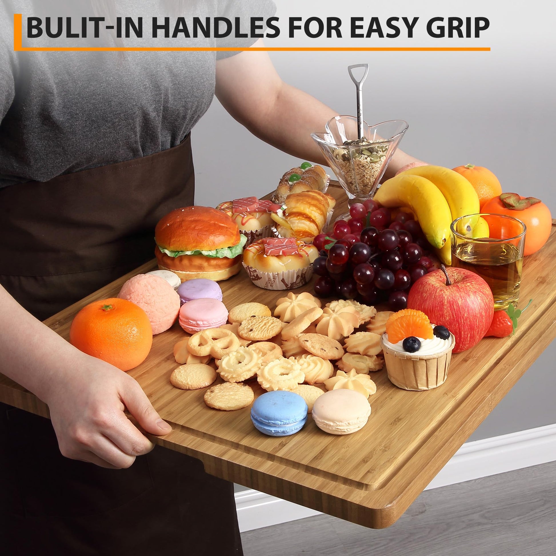 Tagliere in bambù extra large Garvee 24x18" con scanalatura per il succo e manici per cucina e carne, legno robusto, bifacciale, spessore 0,8"