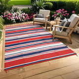 Garvee Tappeto Esterno Plastica 8x10 Rosso Navy Bianco Impermeabile Resistente UV Portatile Morbido per Patio e Picnic - Line | Red Navy White