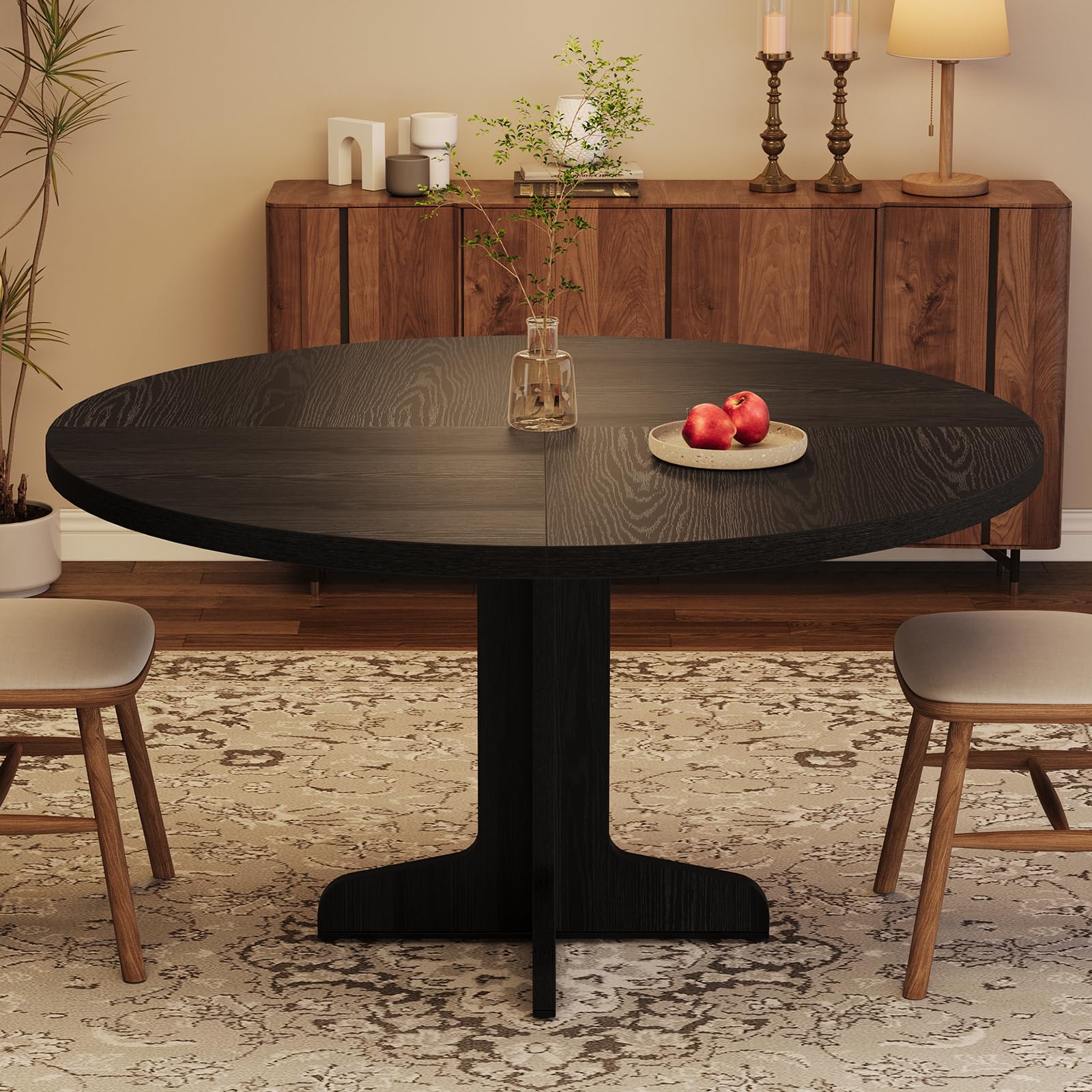 Tavolo da pranzo rotondo Garvee da 47" con struttura in metallo e piano in MDF per 4 persone, cucina e sala da pranzo, design rustico, marrone