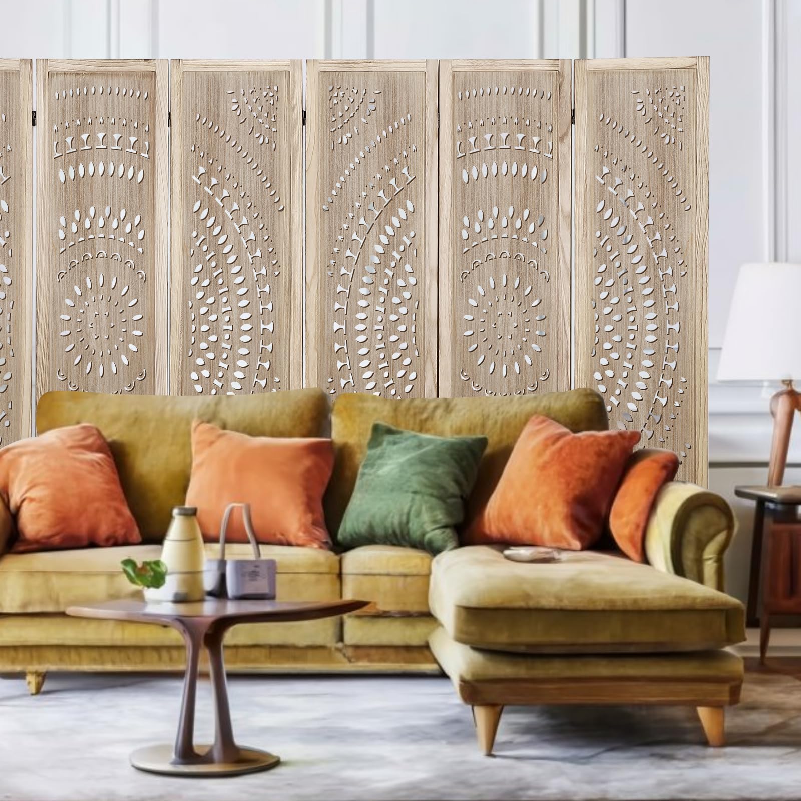 Divisorio per ambienti Garvee da 66,9 pollici, pieghevole, 6 pannelli, in legno di Paulownia, MDF, per soggiorno, ufficio, divisorio per la privacy, classico