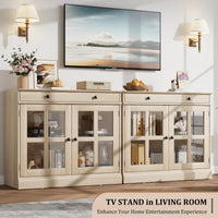 Credenza Garvee da 35,4" con anta in vetro, ripiani regolabili, chiusura ammortizzata, rovere, per sala da pranzo e cucina, struttura robusta, facile da montare