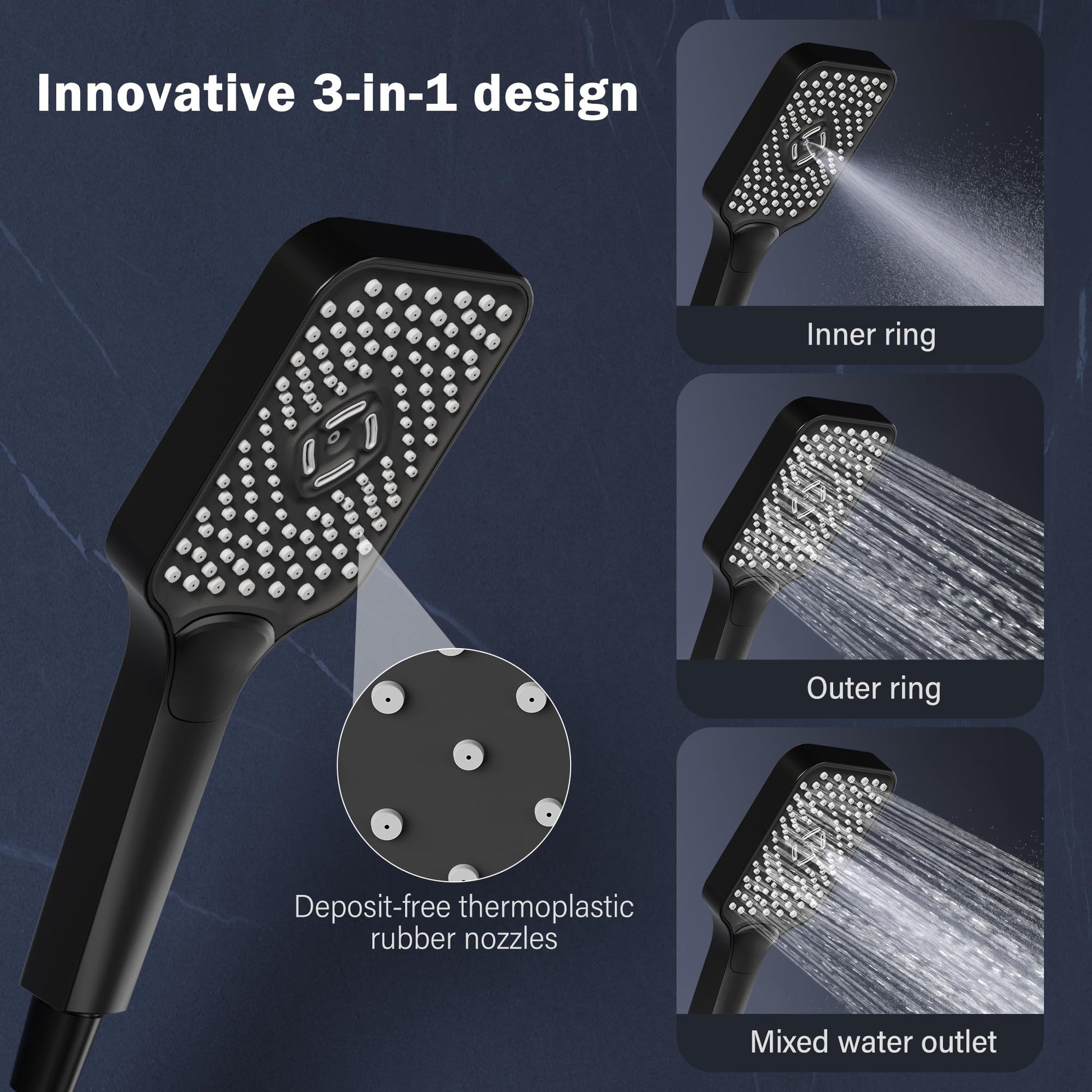 GARVEE Doccia a pioggia senza rubinetto con mensola – Colonna doccia regolabile in acciaio inox nero 30x20,5 cm