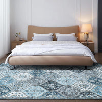 Tappeti vintage lavabili Garvee 160x230cm, pieghevoli, a pelo corto, per interni, grandi, per soggiorno, morbidi e antiscivolo, per ufficio, sala da pranzo, cameretta dei bambini, grigio e blu