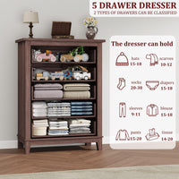 Cassettiera Garvee a 5 cassetti, in legno di noce, per camera da letto e soggiorno, grande, moderna, rustica, MDF, impermeabile, protezione antiribaltamento