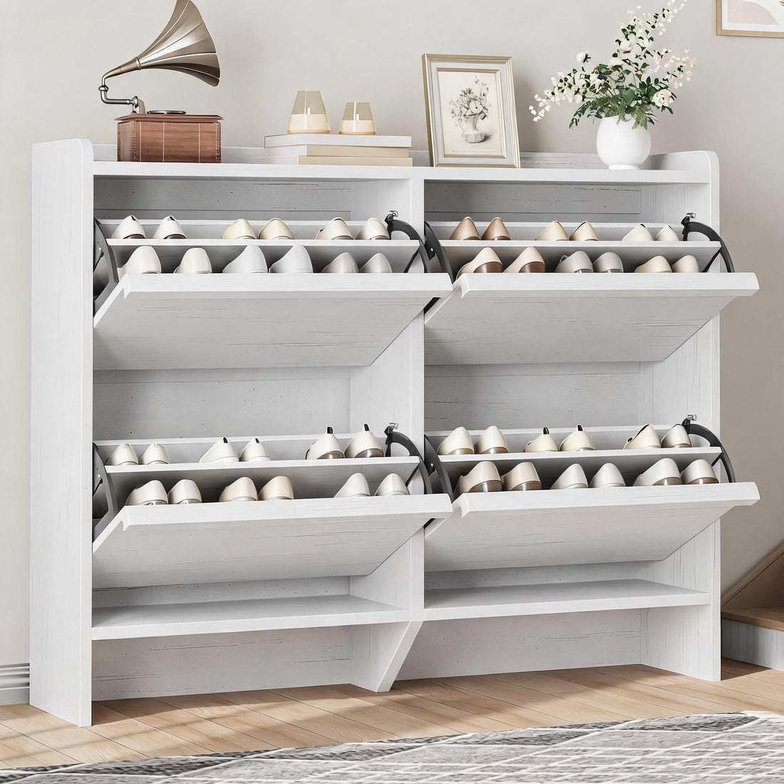 Garvee Mobile Porta Scarpe con 4 Cassetti Ribaltabili, Organizzatore in MDF Bianco per Ingresso e Soggiorno, Salvaspazio, 47.2"x10.3"x36.6"