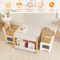 Garvee Set Tavolo e Sedie per Bambini 4 in 1 Tavolo Attività con Contenitore, Legno, Multifunzionale, Sicuro, per la Cameretta dei Bambini