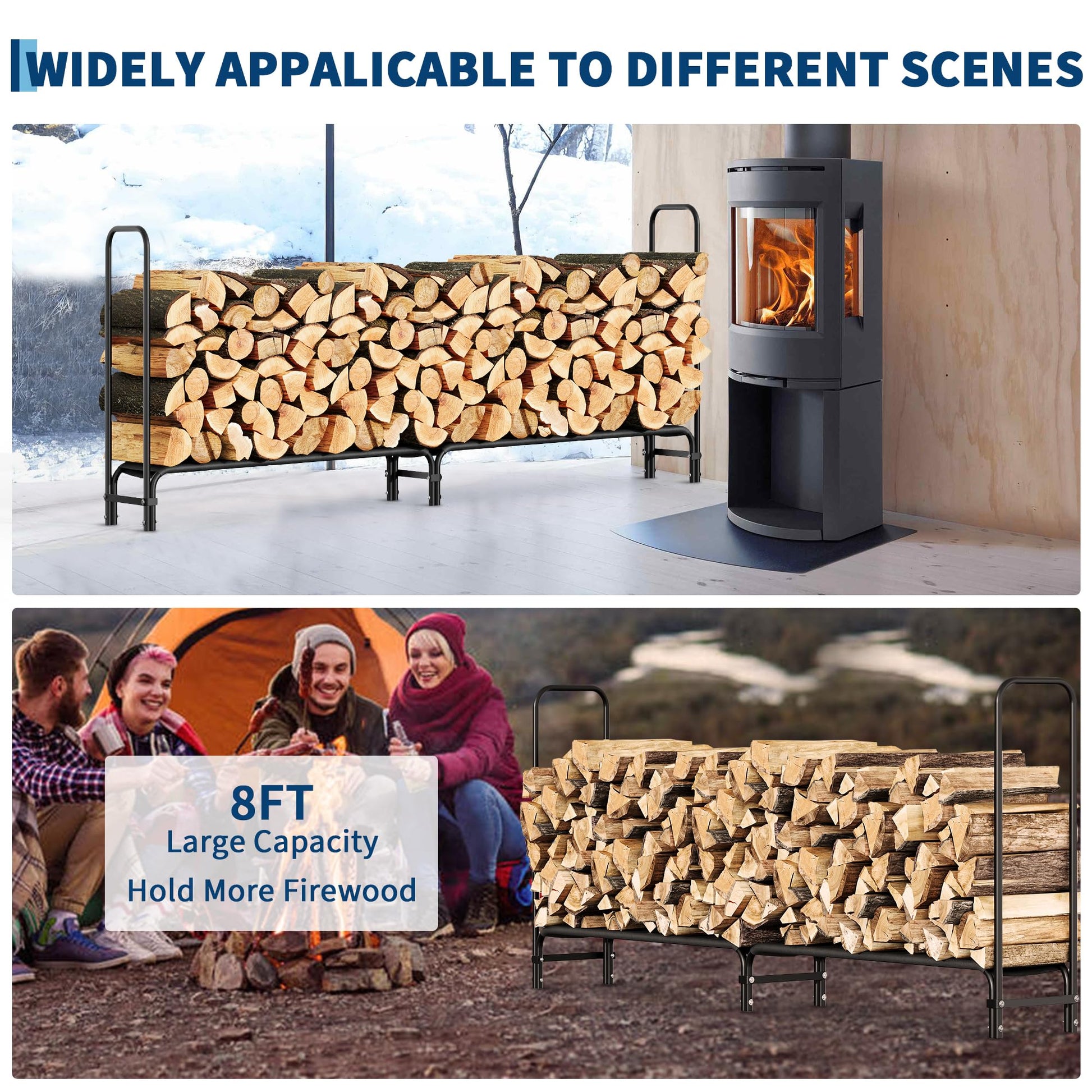Garvee 8 piedi porta legna da ardere per impieghi gravosi, 4000 libbre, struttura in acciaio nero per giardino e patio