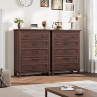 Cassettiera Garvee a 5 cassetti, in legno di noce, per camera da letto e soggiorno, grande, moderna, rustica, MDF, impermeabile, protezione antiribaltamento