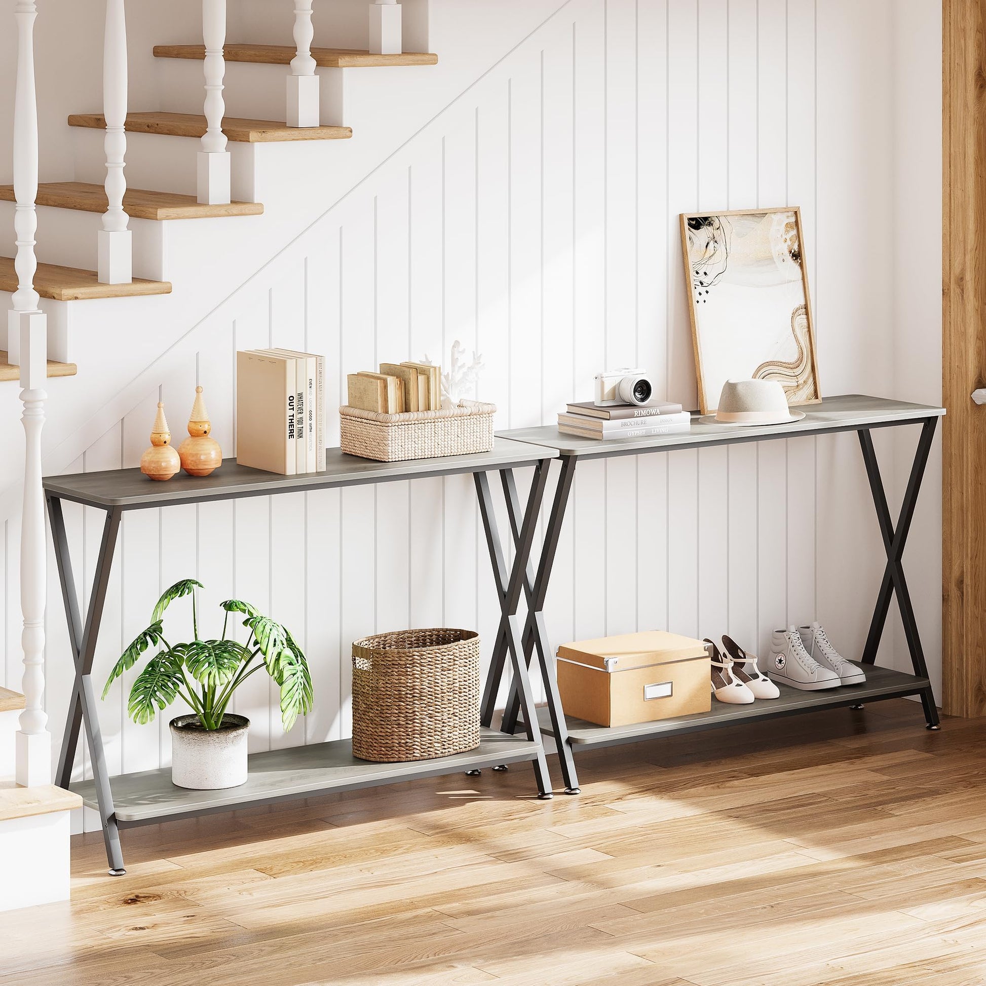 Tavolo consolle Garvee con ripiano, tavolo stretto per ingresso e divano, design moderno, soggiorno e corridoio, salvaspazio, durevole