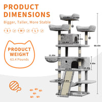 Albero per gatti Garvee Large Multi-Level da 68,5" per gatti di grandi dimensioni, 9 kg+, torre robusta con tiragraffi in sisal e amache, realizzato in legno e peluche per uso interno.