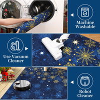 Tappeto per soggiorno Garvee, tappeto natalizio blu 160x230 cm, lavabile, morbido, motivo a fiocco di neve, per camera da letto, cucina, sala da pranzo, ufficio, decorazione natalizia