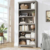 Garvee Libreria a 6 Ripiani Alta Regolabile Design Antiscivolo MDF Robusto Stile Rustico Grigia per Casa e Ufficio 191 cm