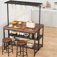 Isola da cucina Garvee con spazio di archiviazione, tavolo da 42", ripiani a 3 livelli, 5 ganci, MDF e metallo per cucina e sala da pranzo, versatile, zona pranzo, grigio