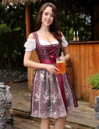 Garvee Dirndl da donna, set midi da 3 pezzi, elegante abito corto tradizionale rosso, taglia 38