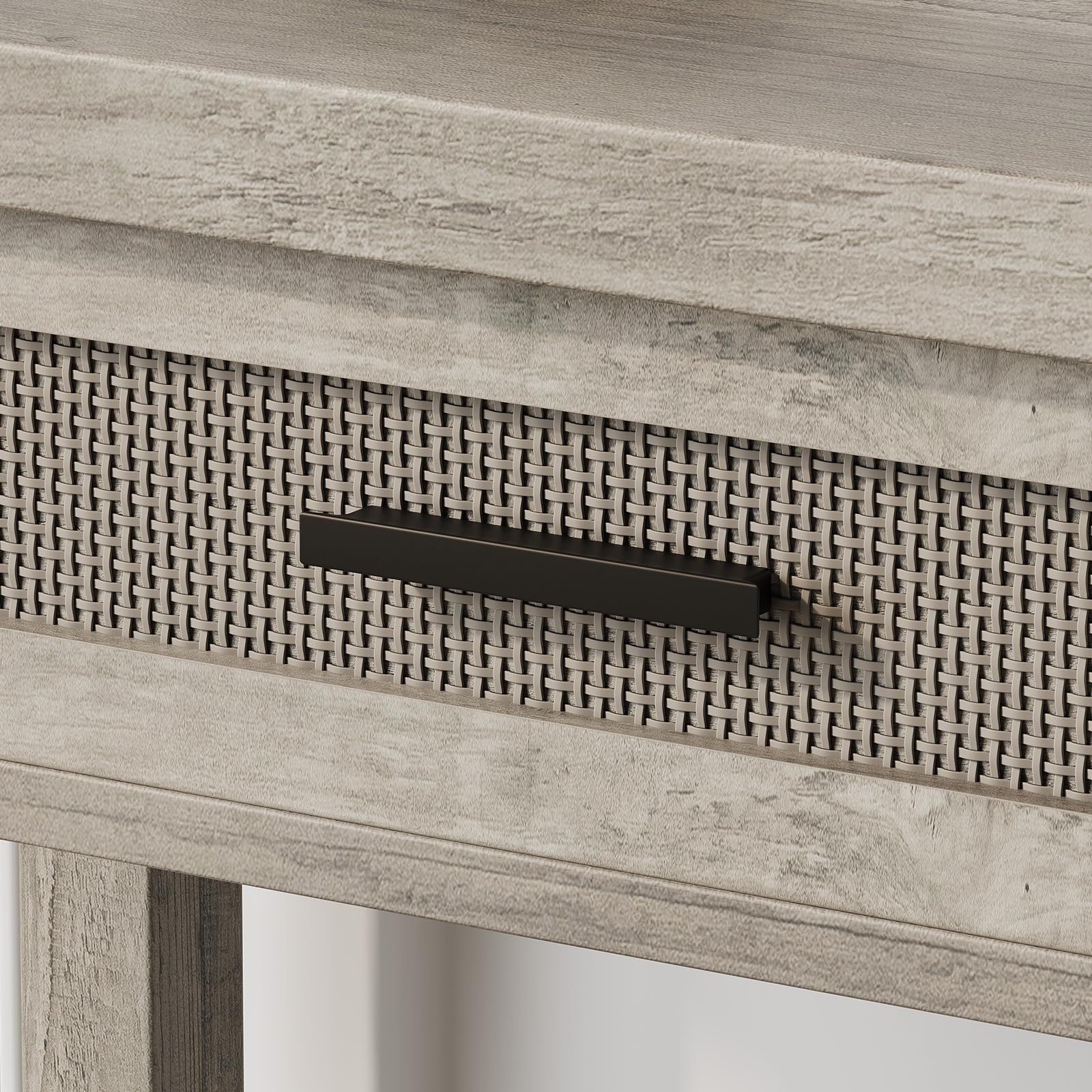 Tavolo consolle Garvee Farmhouse con cestini in rattan, divano da 43" e tavolo da ingresso grigio per soggiorno e corridoio