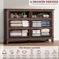 Cassettiera Garvee Farmhouse a 6 cassetti, in legno bianco, robusta, con ampio spazio di archiviazione per camera da letto, soggiorno, corridoio, 120x40,1x81,3 cm