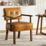 Garvee Poltrona Accent Mid-Century in Legno e PU, Design Ergonomico, Rivestimento in Pelle con Bottoni, Soggiorno e Camera, Naturale, Facile Montaggio - Marrone-Capitonnage con Bottoni
