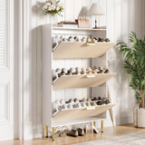 GARVEE Mobile Porta Scarpe Slim con 3 Cassetti Ribaltabili, Ripiani Regolabili, MDF Resistente e Gambe in Metallo, Bianco per Ingresso e Corridoio - Bianco