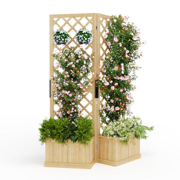 Garvee - Schermo per la privacy in legno di cedro con fioriera, 2 pezzi, resistente alle intemperie per patio e giardino, 41x10x65 pollici, naturale