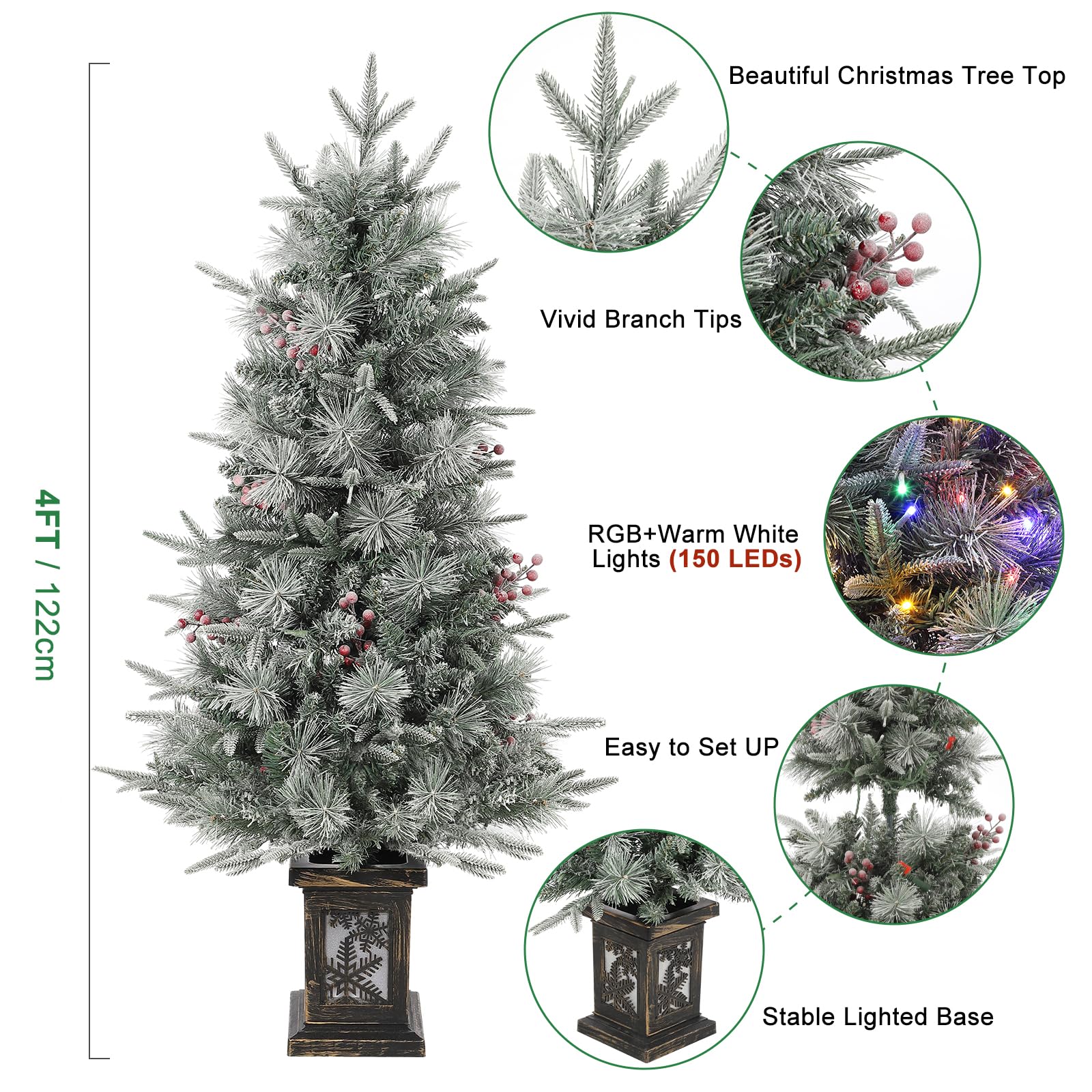 Albero di Natale Garvee 125cm con luci e decorazioni - base a fiocco di neve per una magica atmosfera invernale